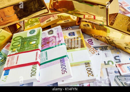 Goldbarren, Finanzen, Investitionen Geschäftskonzept. Goldbarren. Euro-Geld Stockfoto