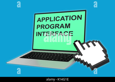 3D-Darstellung von 'APPLICATION PROGRAM INTERFACE' Skript mit zeigende Hand Symbol der Bildschirm des Laptops zeigt Stockfoto