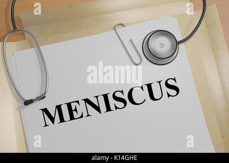 3D-Darstellung der 'MENISCUS" Titel auf ein medizinisches Dokument Stockfoto