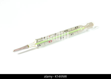 Vintage Thermometer mit Celsius Skala auf weißem Hintergrund Stockfoto