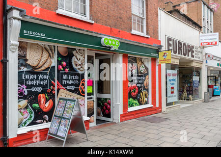 Die europäischen Geschäfte, Hereford, England, Großbritannien Stockfoto