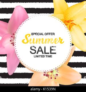 Summer Sale Banner mit Lily Blumen. Cute natürlichen Hintergrund Ve Stock Vektor