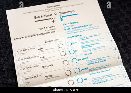 Stimmzettel für die Bundestagswahl 2017 Stockfoto