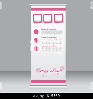 Roll Up Banner stand Vorlage. Zusammenfassung Hintergrund für Design, Wirtschaft, Bildung, Werbung. Rosa Farbe. Vector Illustration. Stock Vektor