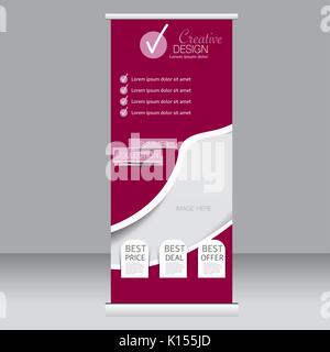 Roll Up Banner stand Vorlage. Zusammenfassung Hintergrund für Design, Wirtschaft, Bildung, Werbung. Rosa Farbe. Vector Illustration. Stock Vektor