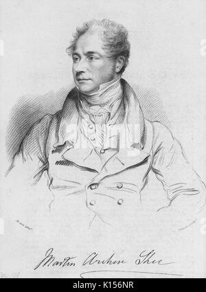 Martin Archer Shee, britische Maler und ehemaliger Präsident der Royal Academy, Porträt Gravur, 1800. Von der New York Public Library. Stockfoto