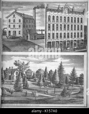 Graviert Ansichten von Erie County, New York, mit original Bildunterschrift lesen' Res von Capt Luther Elting Delafield St, Poughkeepsie NY,'Cedar Hills', den Aufenthalt von John PH Tallman, Hooker Av Poughkeepsie NY, mit Vassar College im Hintergrund", 1900. Von der New York Public Library. Stockfoto