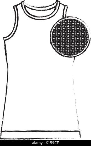 Monochrome unscharfe Silhouette der weiblichen T-Shirt ohne Ärmel und Kreis der Makro textile Muster Stock Vektor