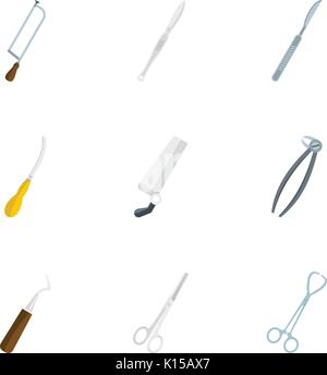 Chirurgie Zubehör Icon Set, flacher Stil Stock Vektor