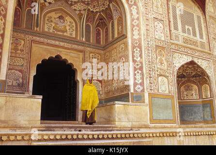 Ganesh Tor in Orange (Amer) Fort, Jaipur, Rajasthan, Indien Stockfoto