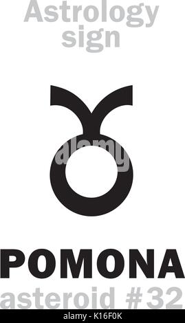 Astrologie Alphabet: Pomona, Asteroid Nr. 32. Hieroglyphen Zeichen Zeichen (Symbol). Stock Vektor