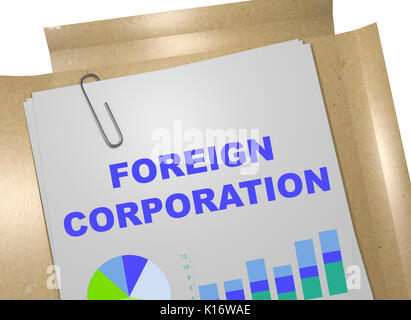 3D-Darstellung der "Foreign Corporation" Titel auf Business Document Stockfoto