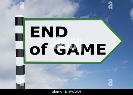 3D-Darstellung der 'ENDE DES SPIEL 'Skript auf Schild Stockfoto
