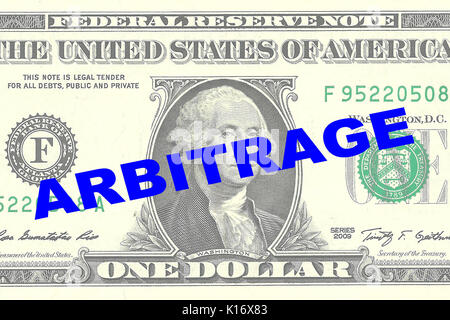 Render Abbildung von "Arbitrage" Titel von einem Dollar Bill als Hintergrund Stockfoto