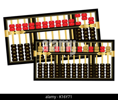 Abacus mit rot, schwarz und gold Beads isoliert Stockfoto