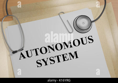 3D-Illustration des "autonomen System" Titel auf ein Dokument. Stockfoto