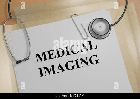3D-Darstellung der "Medical Imaging" Titel auf ein Dokument. Stockfoto