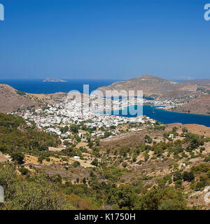 Der Hafen von Skala auf der Insel Patmos, Griechenland Stockfoto