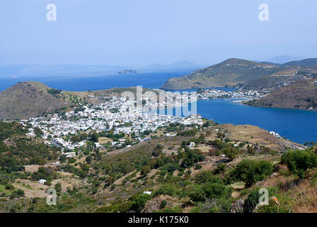 Der Hafen von Skala auf der Insel Patmos, Griechenland Stockfoto