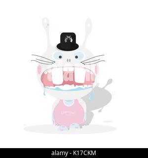 Wütend Kaninchen mit offenen Mund und großen Zähnen. Vector Illustration Stock Vektor