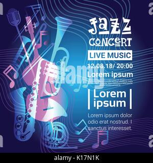 Jazz Festival Live Konzert Poster Werbebanner Stock Vektor