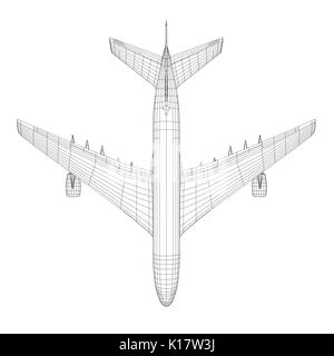 Draufsicht auf das Flugzeug in wire-frame Stil Stock Vektor