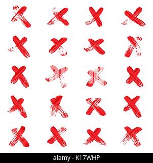 X Kreuz Vektor. Rote Hand gezeichnet das X Symbol. Grunge Buchstabe X isoliert Stock Vektor