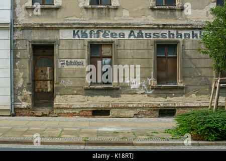 Haus Eingang mit alten Schriftzug, Görlitz, Deutschland Stockfoto