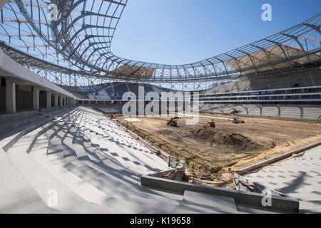 (170825) - SARANSK, Aug 25, 2017 (Xinhua) - Foto am 12.08.22, zeigt die Wolgograd Arena, die am Ufer des Flusses Wolga gelegen, Host 4 Gruppe Stadien Spiele bei der FIFA WM 2018. Die Arena hat eine Kapazität von 45061 Personen. Nach Ansicht der Beamten, die Arena wird im Dezember 2017 abgeschlossen sein. (Xinhua / Wu Zhuang) Stockfoto