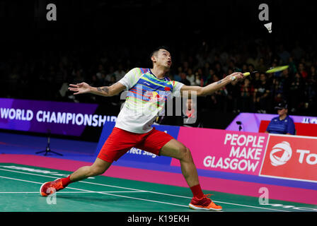 Glasgow, Großbritannien. 26 Aug, 2017. Lin Dan von China konkurriert bei der Men's Singles im Halbfinale gegen Sohn Wan Ho von Südkorea an der BWF Badminton World Championships 2017 in Glasgow, Großbritannien, am 12.08.26., 2017. Lin Dan gewann 2-0. Credit: Han Yan/Xinhua/Alamy leben Nachrichten Stockfoto