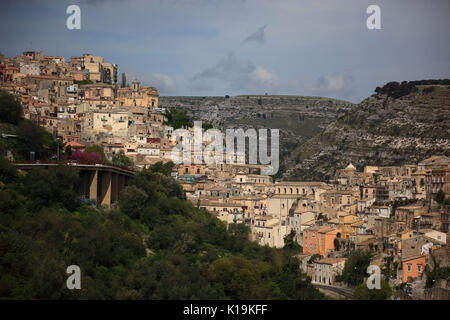 Sizilien, Stadt Ragusa, Blick auf einen Teil der Häuser der Altstadt von Ragusa Ibla, Unesco Stockfoto