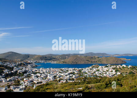 Der Hafen von Skala auf der Insel Patmos, Griechenland Stockfoto