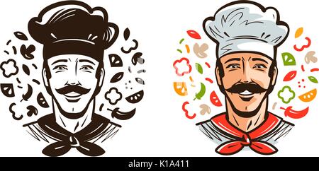 Portrait von Happy Chef, Kochen. Küche, Kochen Logo oder Label. Cartoon Vector Illustration Stock Vektor