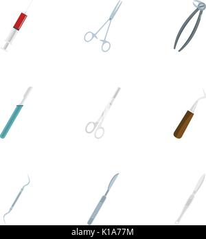Medizinische Chirurgie Zubehör Icon Set, flacher Stil Stock Vektor