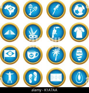 Brasilien reisen Symbole Symbole blauer Kreis gesetzt Stock Vektor