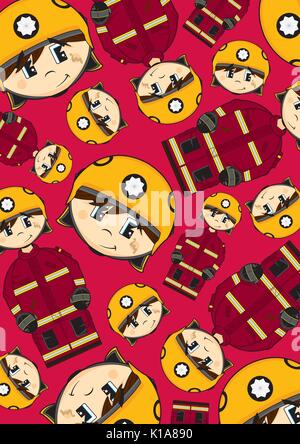 Cute Cartoon Feuerwehrmann - Feuerwehrmann Muster Vector Illustration Stock Vektor