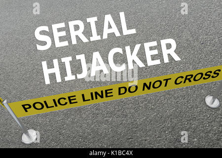 3D-Darstellung der 'Serial HIJACKER" Titel auf dem Boden in einem Polizei Arena. Polizei Konzept Stockfoto