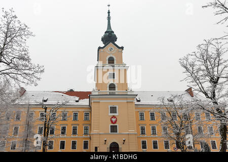 Winter Lubomirski Burgturm mit polnischen Wappen in Rzeszow, Polen Stockfoto