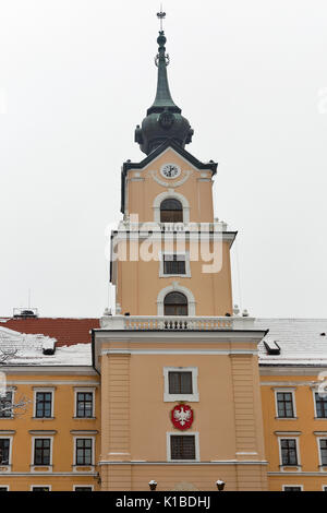 Winter Lubomirski Burgturm mit polnischen Wappen in Rzeszow, Polen Stockfoto