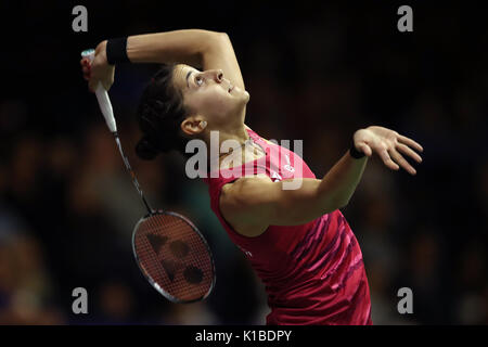 Spaniens Carolina Marin im Viertelfinale am Tag fünf der BWF-Weltmeisterschaften 2017 im Emirates Arena, Glasgow. PRESS ASSOCIATION Foto. Bild Datum: Freitag, August 25, 2017. Siehe PA Geschichte BADMINTON Welt. Photo Credit: Jane Barlow/PA-Kabel. Einschränkungen: Nur für den redaktionellen Gebrauch bestimmt. Keine kommerzielle Nutzung. Stockfoto