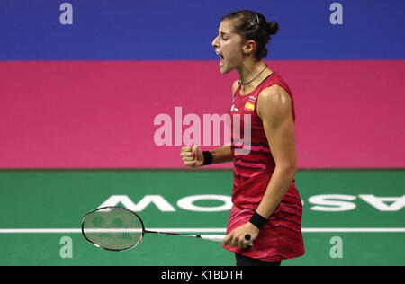 Spaniens Carolina Marin im Viertelfinale am Tag fünf der BWF-Weltmeisterschaften 2017 im Emirates Arena, Glasgow. PRESS ASSOCIATION Foto. Bild Datum: Freitag, August 25, 2017. Siehe PA Geschichte BADMINTON Welt. Photo Credit: Jane Barlow/PA-Kabel. Einschränkungen: Nur für den redaktionellen Gebrauch bestimmt. Keine kommerzielle Nutzung. Stockfoto