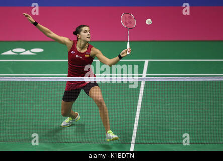 Spaniens Carolina Marin im Viertelfinale am Tag fünf der BWF-Weltmeisterschaften 2017 im Emirates Arena, Glasgow. PRESS ASSOCIATION Foto. Bild Datum: Freitag, August 25, 2017. Siehe PA Geschichte BADMINTON Welt. Photo Credit: Jane Barlow/PA-Kabel. Einschränkungen: Nur für den redaktionellen Gebrauch bestimmt. Keine kommerzielle Nutzung. Stockfoto