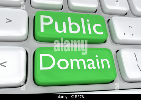 Render Abbildung: Computer Tastatur mit dem print Public Domain auf zwei angrenzende grüne Tasten Stockfoto
