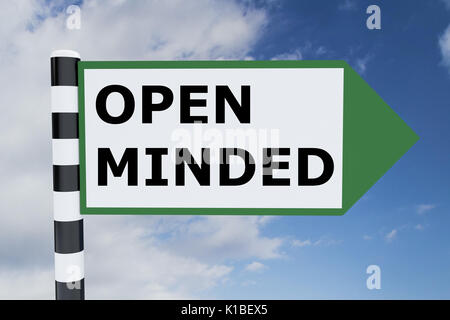 Render Abbildung: Open Minded Titel auf Schild Stockfoto