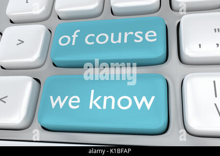 Render Abbildung: Computer Tastatur mit dem Print "Wir wissen" auf zwei benachbarte blass blauen Tasten Stockfoto