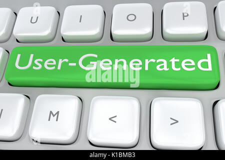 Render Abbildung: Computer Tastatur mit dem Drucken User-Generated Content auf die grüne Schaltfläche Stockfoto