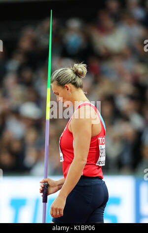 Barbora Špotáková (Tschechische Republik) in der Frauen Speerwerfen Finale bei den 2017 konkurrieren, IAAF Weltmeisterschaften, Queen Elizabeth Olympic Park, Stratford, London, UK. Stockfoto