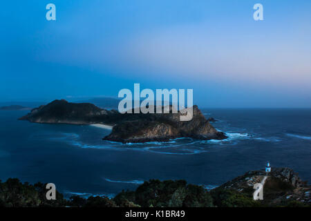 Nacht Landschaftsaufnahmen aus Cies Inseln in Galicien Spanien, Luftaufnahme Stockfoto