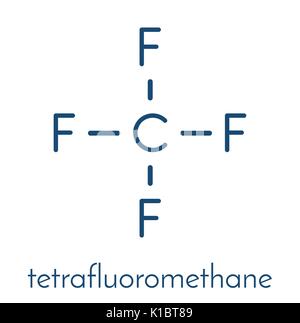 Tetrafluoride Tetrafluoromethane (Co2, CF4) Treibhausgasemissionen Molekül. Skelettmuskulatur Formel. Stock Vektor