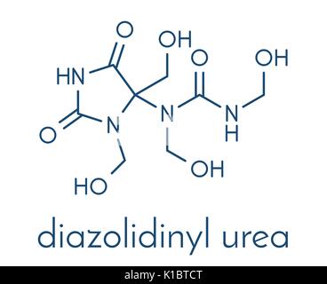 Harnstoff Diazolidinyl antimikrobielles Konservierungsmittel Molekül (Formaldehyd releaser). Skelettmuskulatur Formel. Stock Vektor